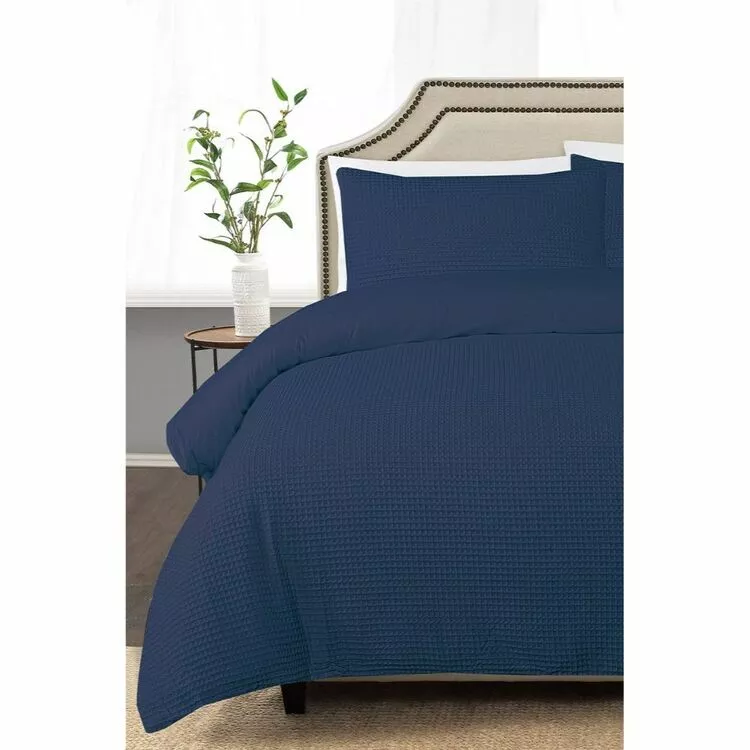 Jane Lamerton Home Vienna Cotton Waffle Quilt Cover Set Navy 3 Jane Lamerton Home Vienna Cotton Waffle Quilt Cover Set Navy