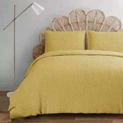Chyka Home Celeste Cotton Linen Blend Waffle Quilt Cover Set Mustard