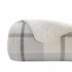 Elysian Plaid Sherpa Throw 130x170cm Grey 130 X 170 Cm