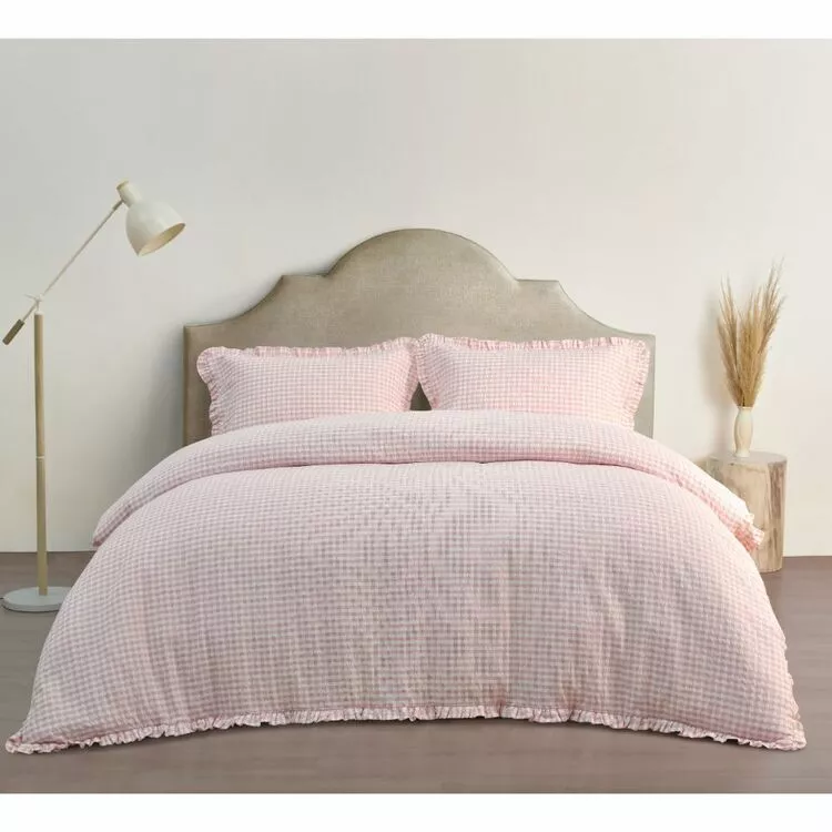 Chyka Home Laze Cotton Check Quilt Cover Set Pink 3 Chyka Home Laze Cotton Check Quilt Cover Set Pink