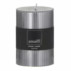 Amalfi Ribbed Unscented Pillar Candle Grey